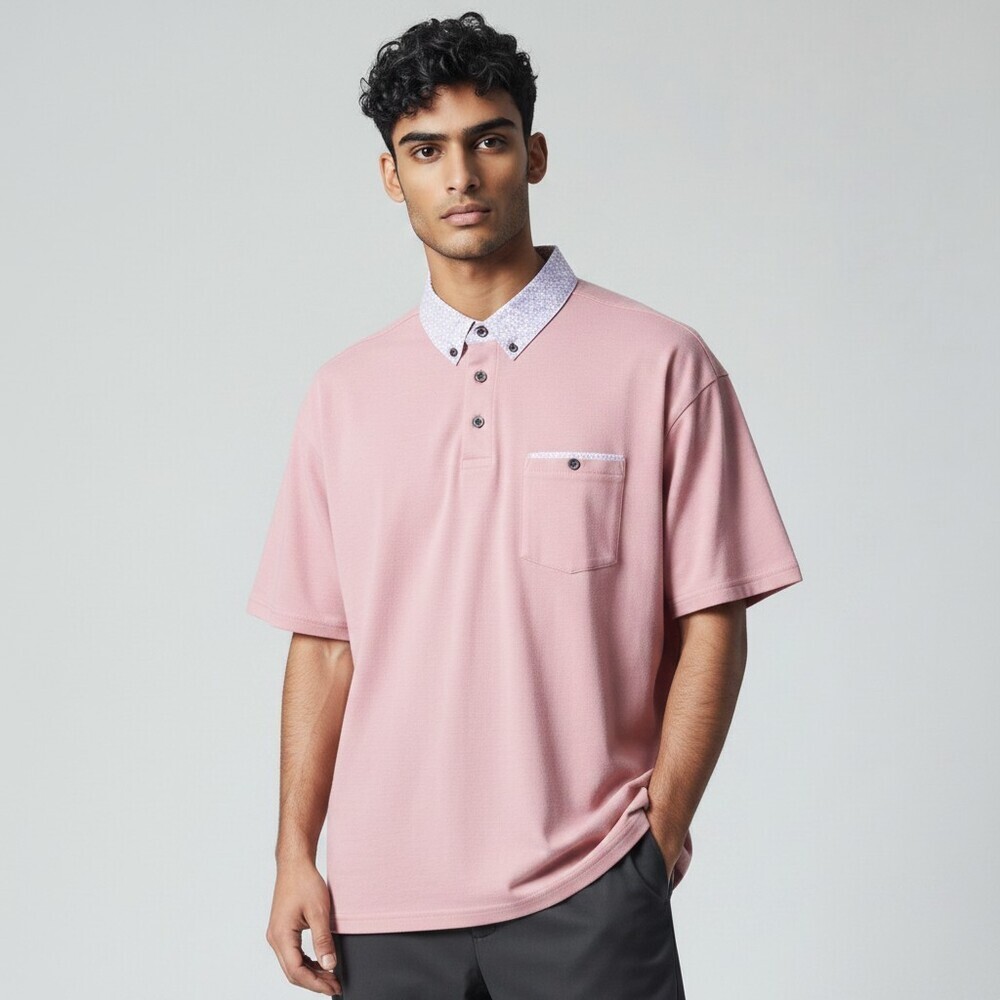 Age of Wisdom Men's Short Sleeve Polo S Modal Dusty Rose Pink Contrast Collar